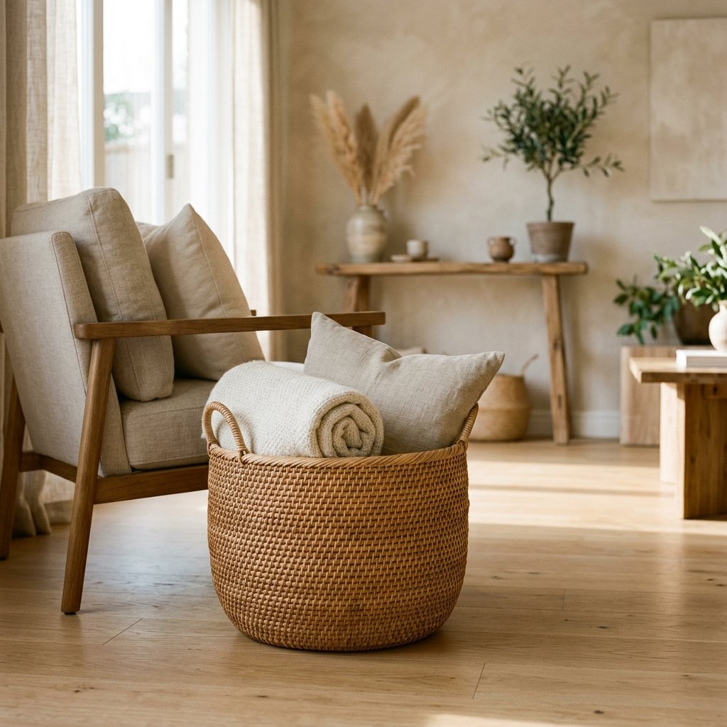 Woven Storage Basket - Natural Rattan - Image 2