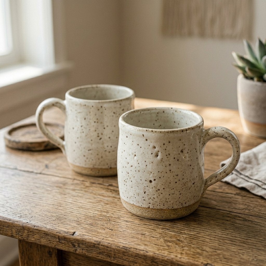 Stoneware Mug Set – Speckled Cream - Image 2