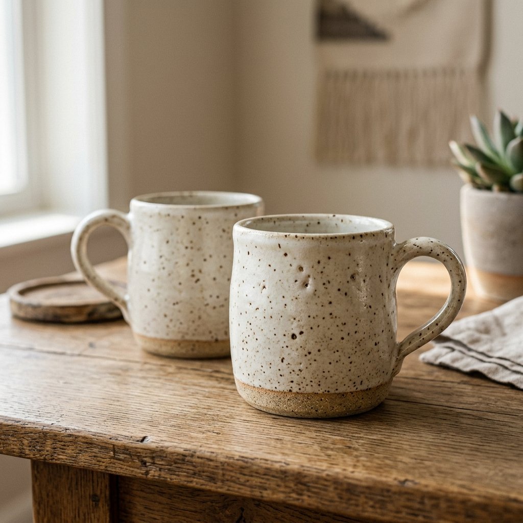 Stoneware Mug Set – Speckled Cream